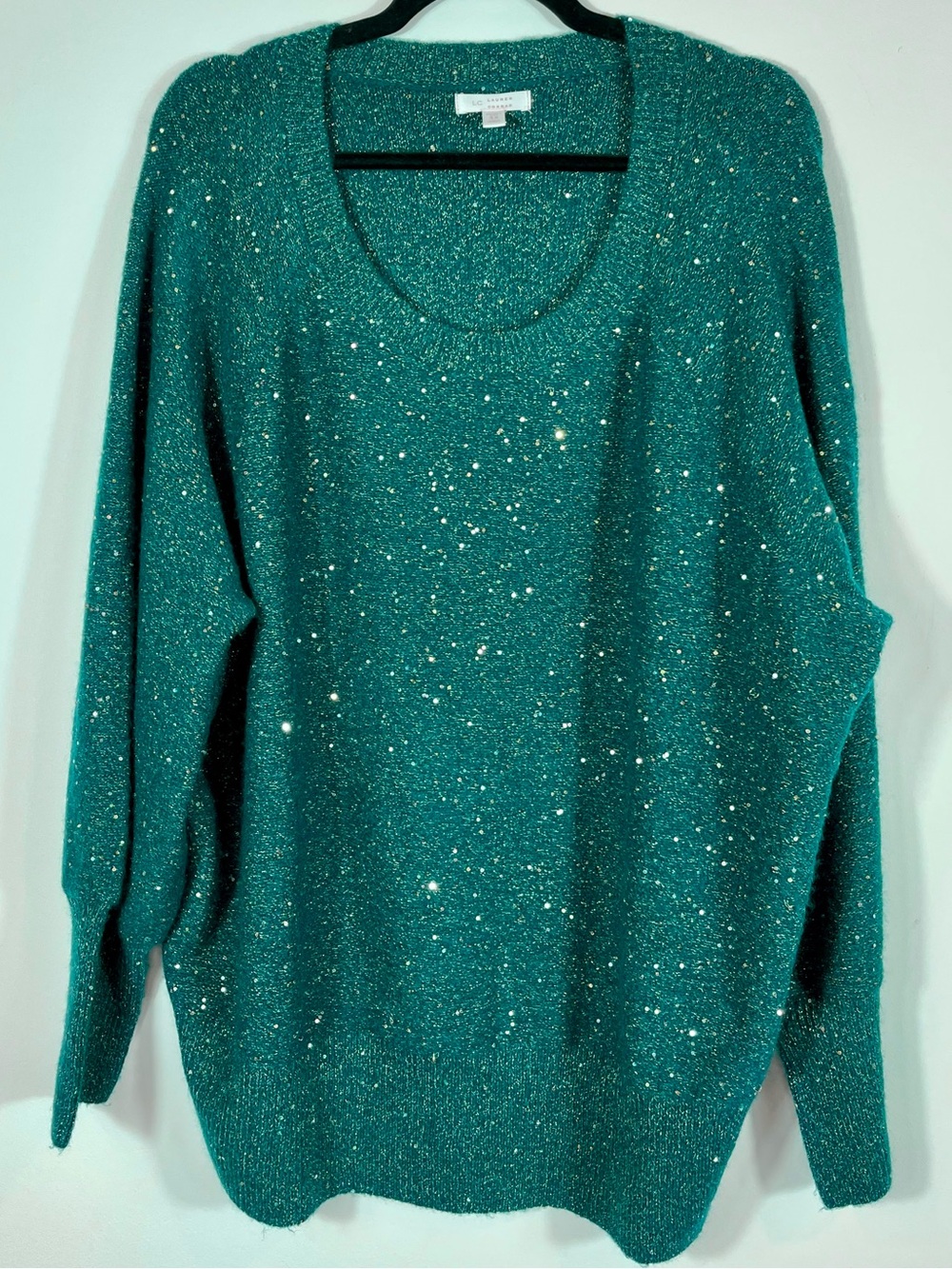 Lauren Conrad 3x Green Sparkly Metallic Knit Sweater